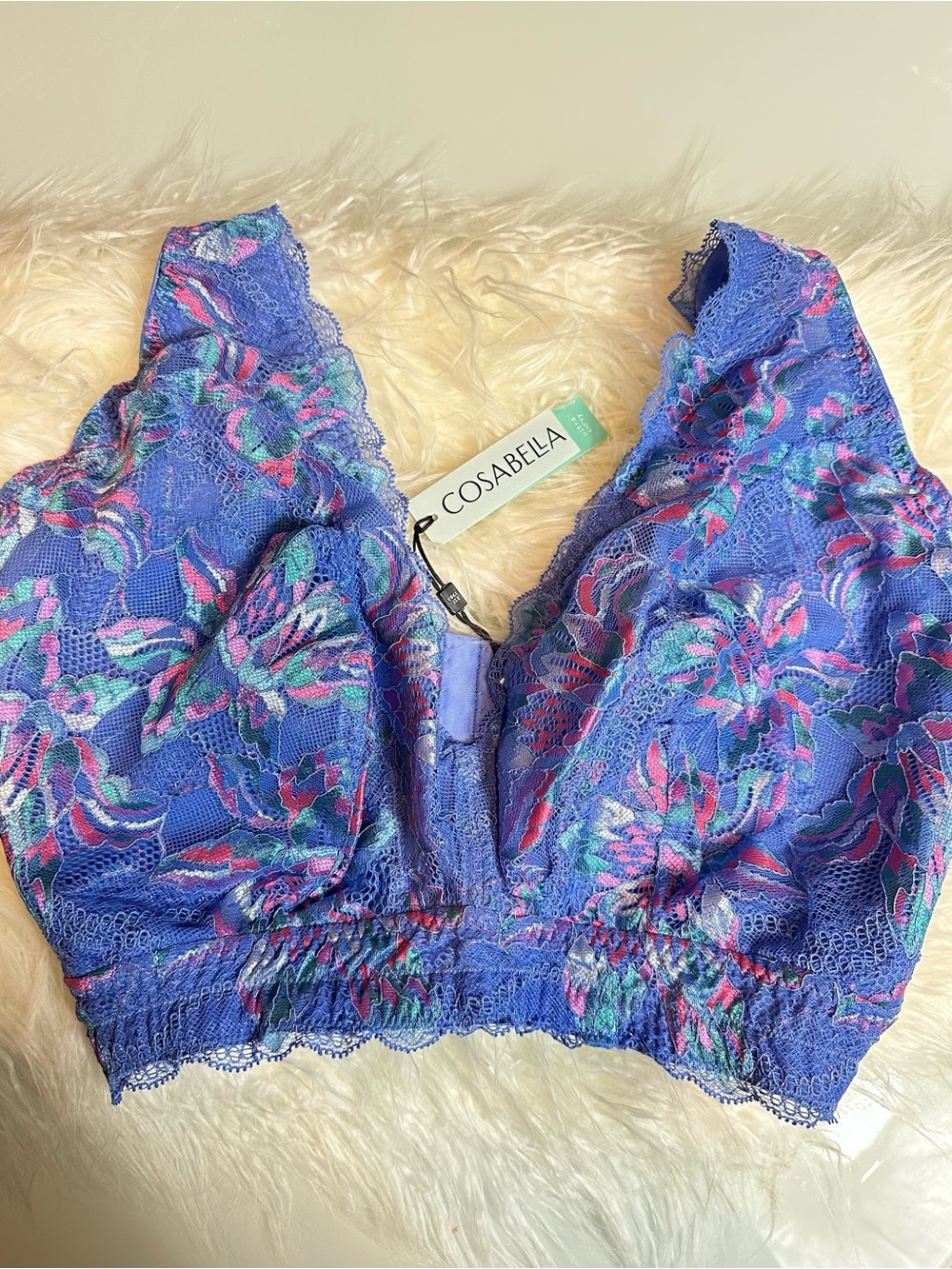 Cosabella Paradiso Ultra Curvy XS Longline Bralette Blue Floral Lace NWT - Picture 2 of 8